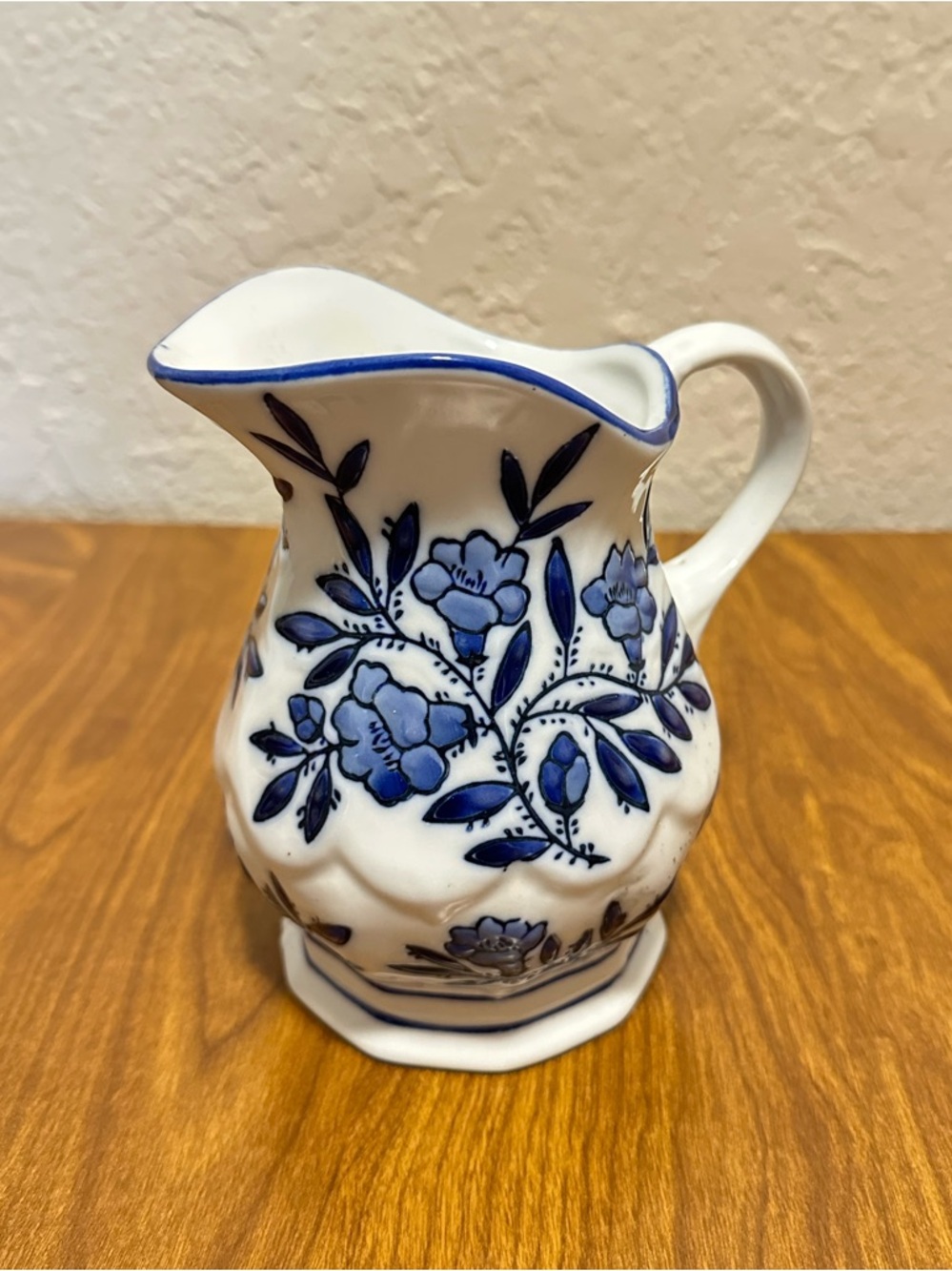 Blue Floral Ceramic Pitcher - Elegant Home Art Accent